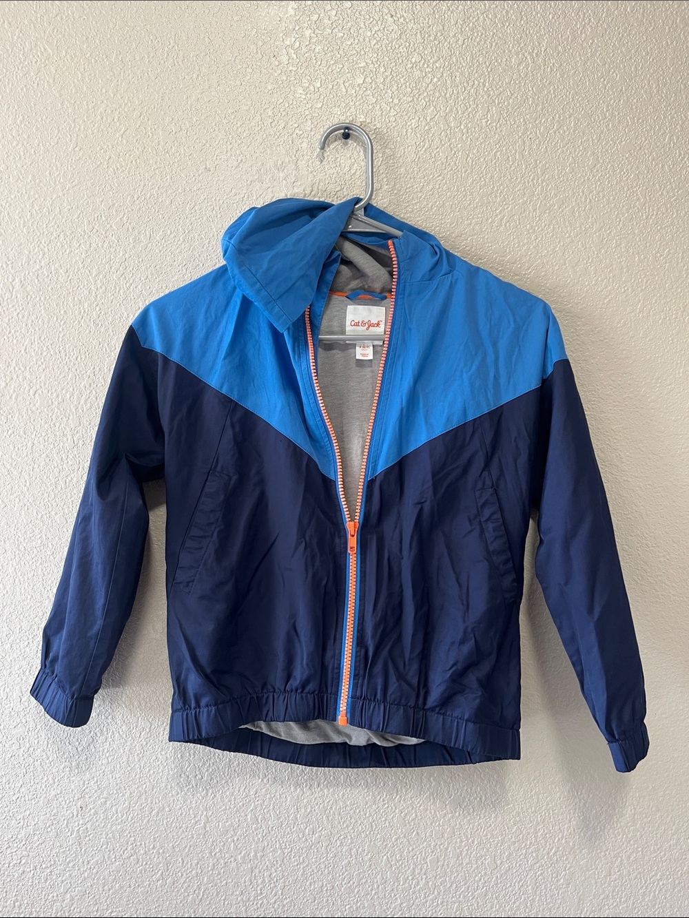Cat & Jack Blue and Navy Colorblock Hooded Rain Jacket